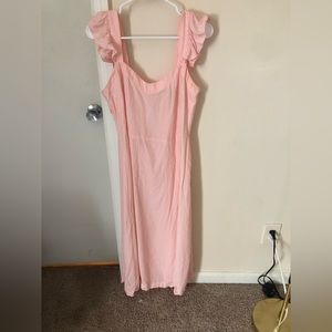 Loft Pink and White Polkadot Dress With Ruffle Sleeves Size 8